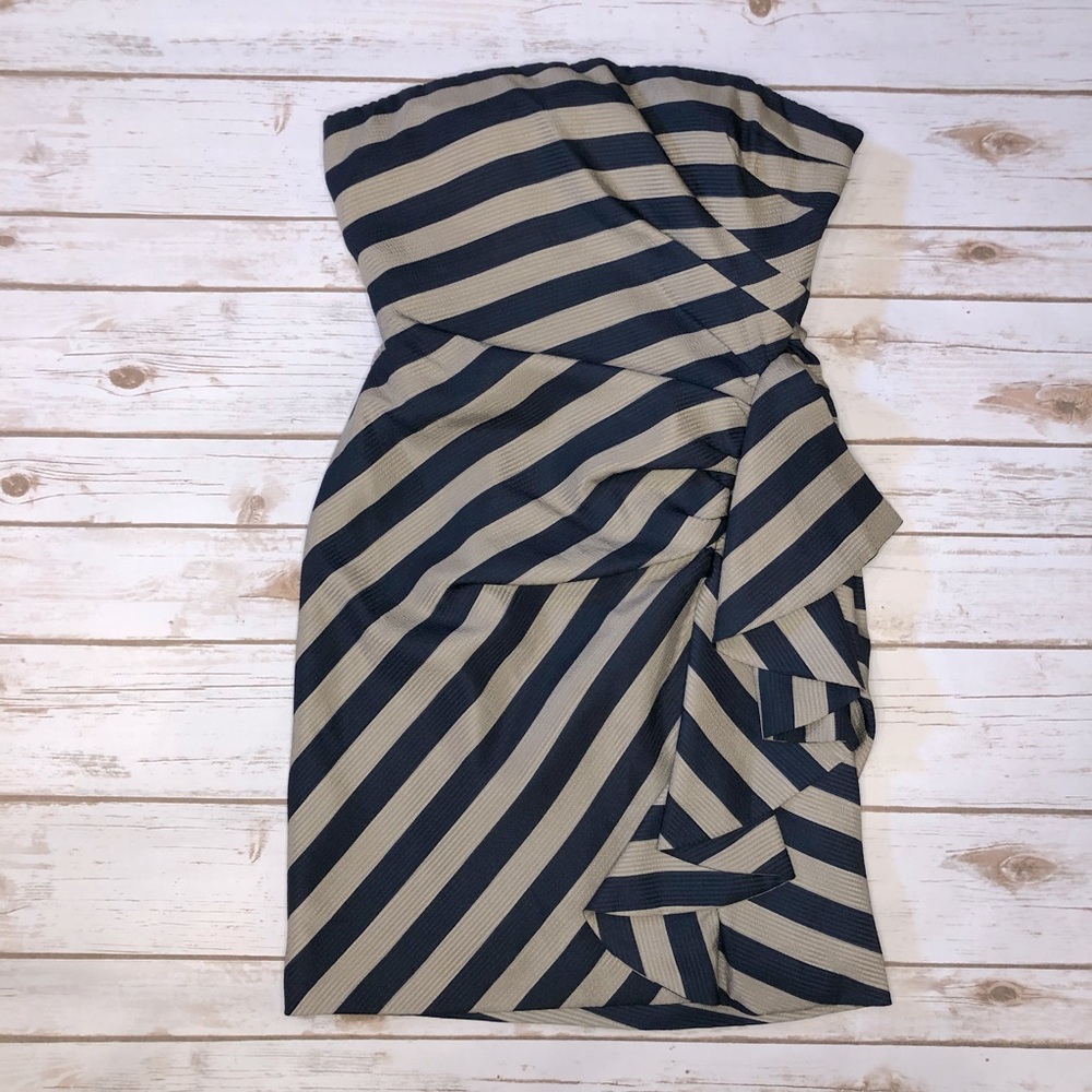 BCBG Maxazria Reya Striped Ruffle 6 Cocktail Dress - Picture 7 of 13